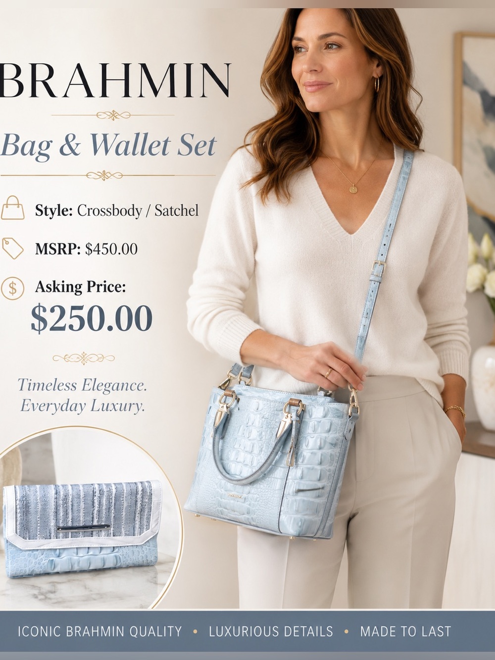 Brahmin Ruby Sage Melbourne Satchel/ Crossbody Bag & Wallet Set
